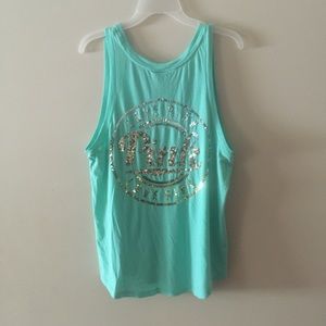 PINK mint green bling muscle tank. Gold & silver!