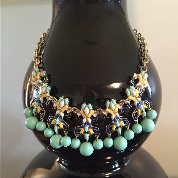 Aqua, Navy, White & Gold Necklace