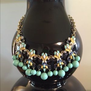 Aqua, Navy, White & Gold Necklace