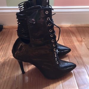 Lace up patent leather boots