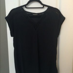 Express Blouse w/ Lace Detail, Black, Size M