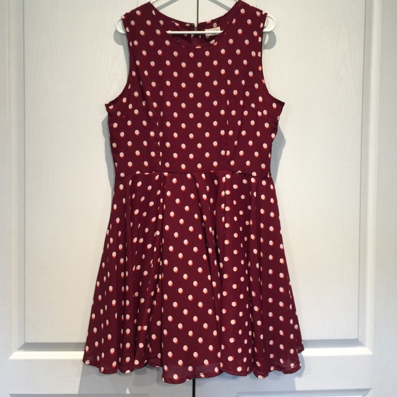 Burgundy and white polka dot dress!