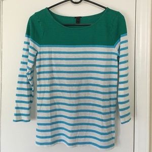 J Crew Green and Blue Stripe Top Small