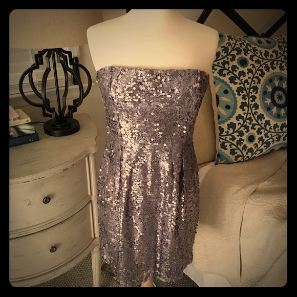 BCBG lavender sequin strapless cocktail dress