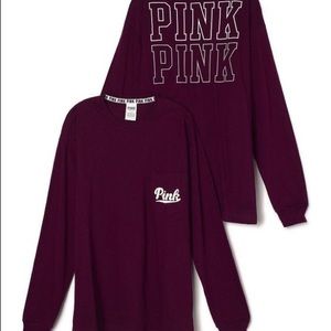 Pink Long Sleeve Campus Pocket Tee