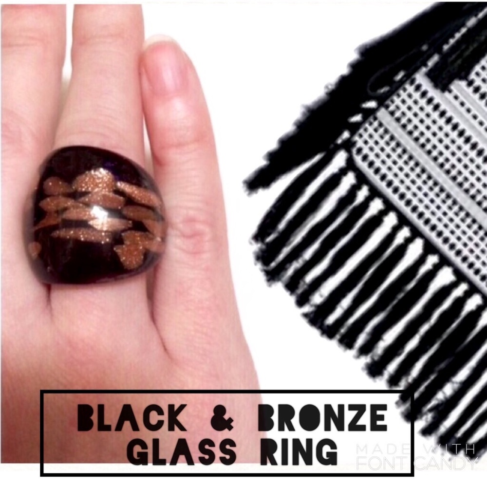 •SPARKLY BLACK & BRONZE GLASS RING•