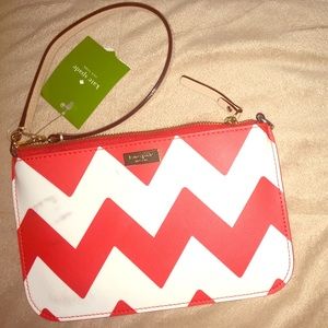 Kate Spade Chevron Pink, White, and Gold Wristlet