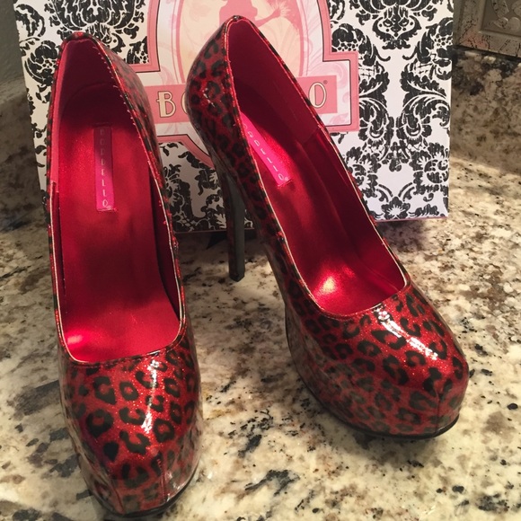 Bordello Red Cheetah Heels Size 8