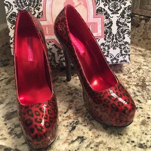Bordello Red Cheetah Heels Size 8