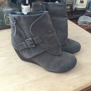 Grey suede leather Blowfish wedge booties
