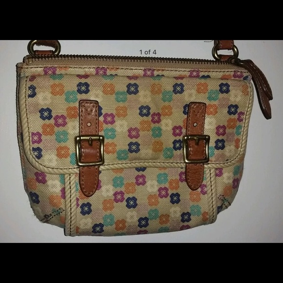 Fossil Tate floral canvas crossbody purse bag