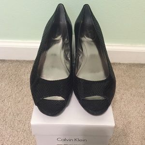 Calvin Klein black peep toe wedge