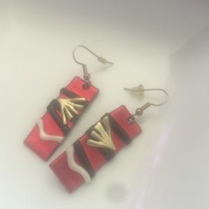 Hand made red design  earrings