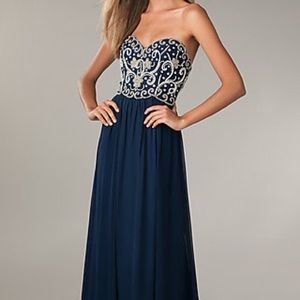 Navy blue beaded prom gown