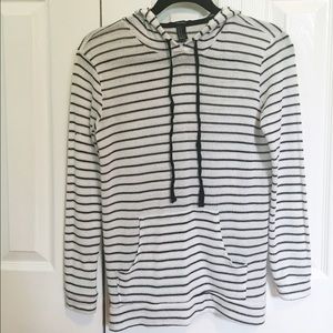 White and Black Striped Lightweight Hoodie