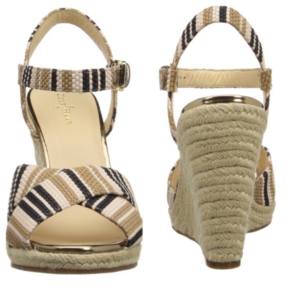New Cole Haan Raffian Espadrille Striped Wedge - Picture 2 of 4
