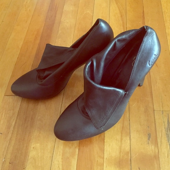 Black leather coach booties