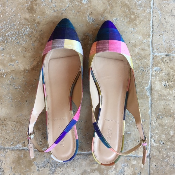 J. Crew raw silk multicolored mules