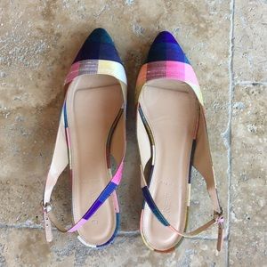 J. Crew raw silk multicolored mules