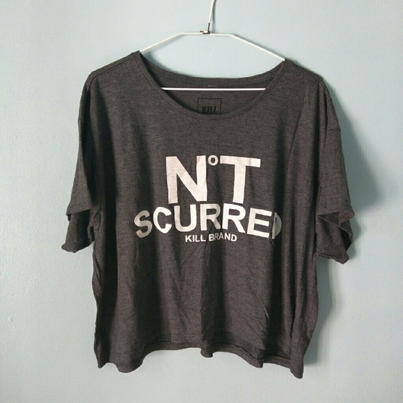 Kill Brand Oversized NoT Scurred Gray Crop Top L - Picture 2 of 4