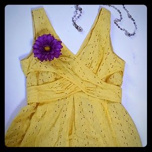 Nine West Lemon yellow eyelet dress  12 M L