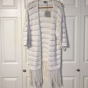 asos 3/4 sleeve open weave cardigan with fringe