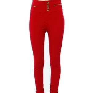 Zip button jeggings pants in burgundy in 2nd pic
