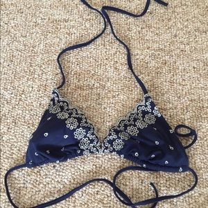 Navy and white bikini top