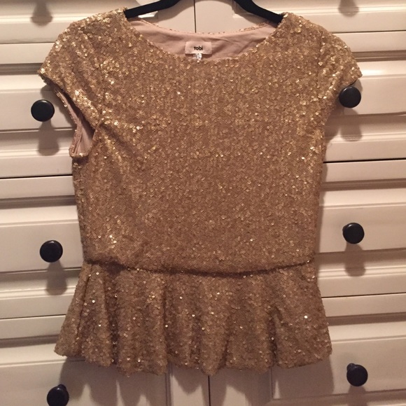 Gold sequin peplum top