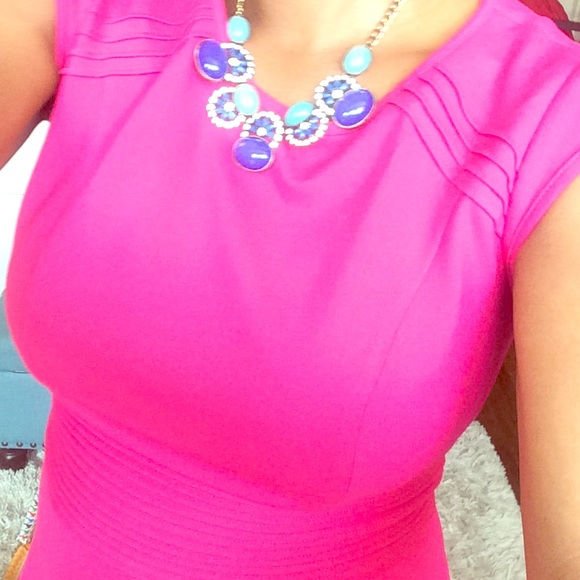 Hot pink/fuchsia pintuck fit & flare Eliza J dress