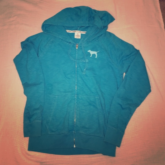Teal Victoria's Secret PINK zip up hooded jacket