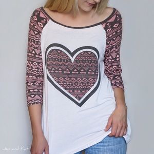 Graphic Tee with Heart Pattern by Electric Pink