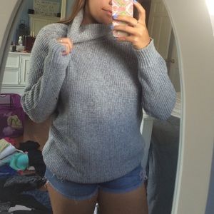 grey knit turtleneck sweater