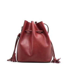 Mini Leather Bucket Bag - Red