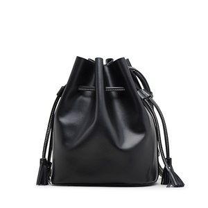 Mini Leather Bucket Bag - Black