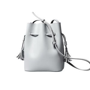 Mini Leather Bucket Bag - Grey