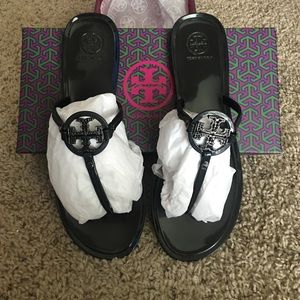 Tory Burch Jelly Thong w Crystals Black sz 10
