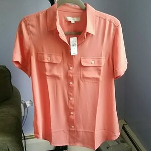 Loft peach short sleeve blouse size small NWT