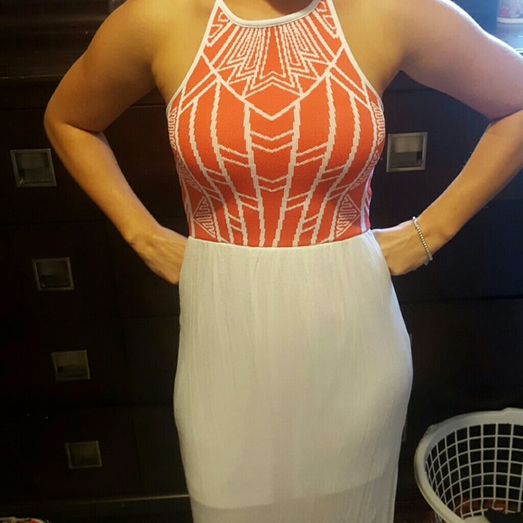 Orange and white maxi dress