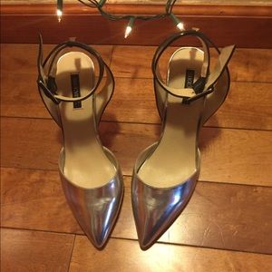 Silver ankle strap pumps