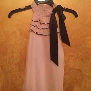 Pink ruffle bow halter blouse