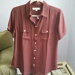 Loft burgundy short sleeve blouse size small NWT