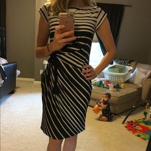 Cream and navy stripped dress