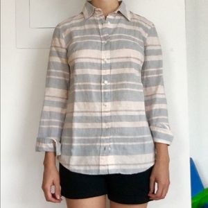 J. Crew blue and pink striped chambray