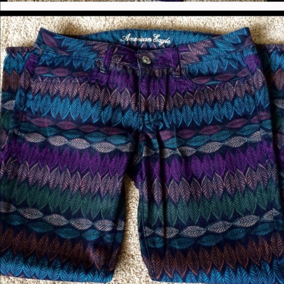 American Eagle multicolor feather zip skinny jeans