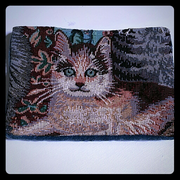 Vintage embroidered cat mini makeup bag