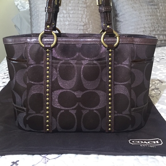 Coach Handbags - Coach Brown Signature Tote Bag w/ Gold Stud Detail