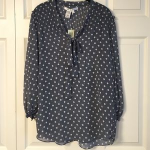 Max Studio blouse with neck tie and polka dots