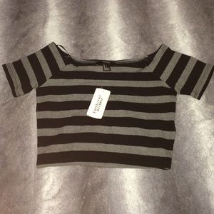 Off the shoulder black and grey shirt