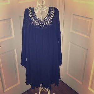 Free People Black Swing Dress with Detailed Collar